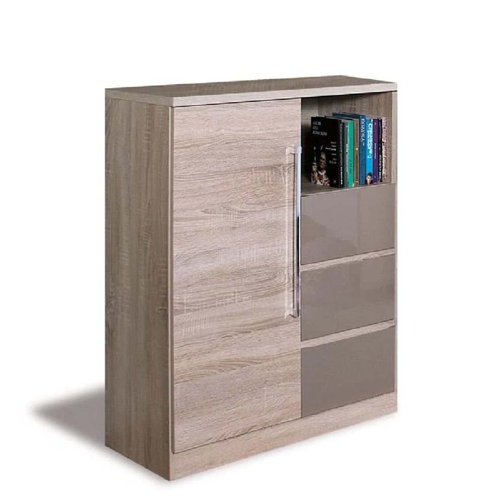 danville wooden sideboard with 3 drawers in cappuccino gloss oak