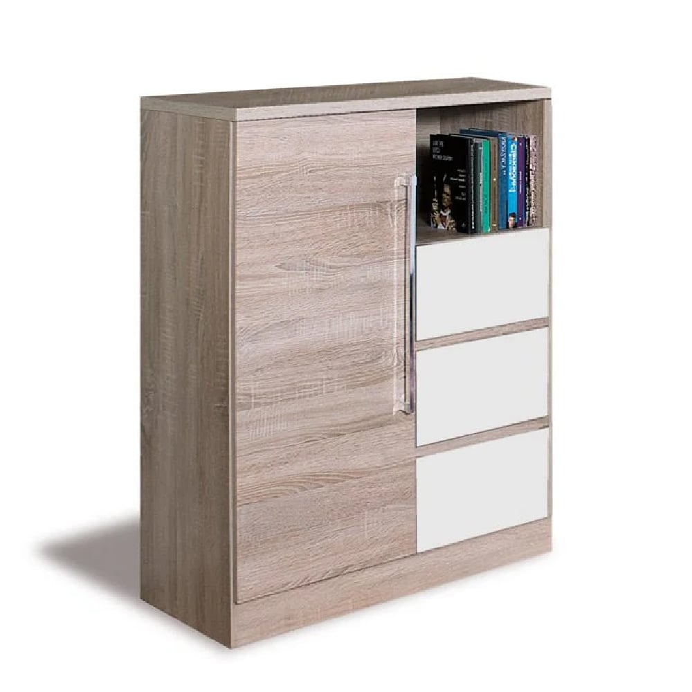 danville wooden sideboard with 3 drawers in white gloss and oak