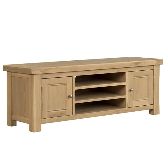 danville wooden tv stand with 2 doors and shelf in oak