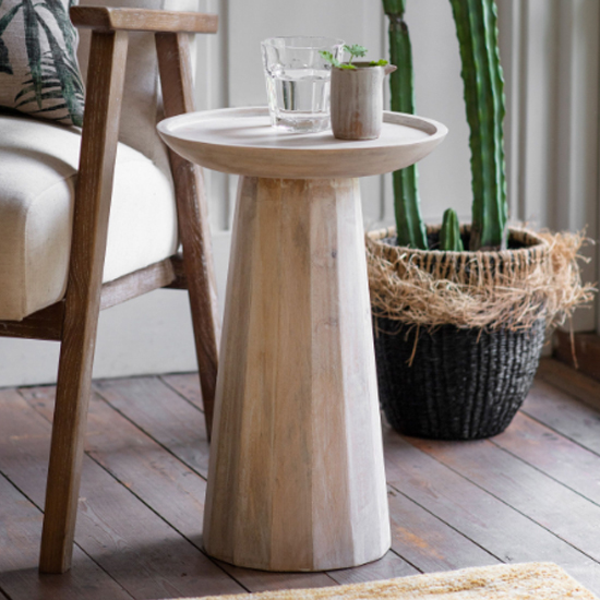 Product photograph of Danwoy Round Wooden Side Table In White Wash from Furniture in Fashion