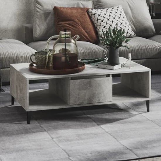 Photo of Danya rectangular wooden coffee table in concrete effect