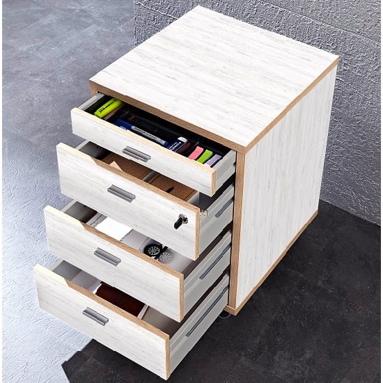 Darcey Wooden Office Cabinet In White And Oak With 4 Drawers Sale   Darcey Office Cabinet White 