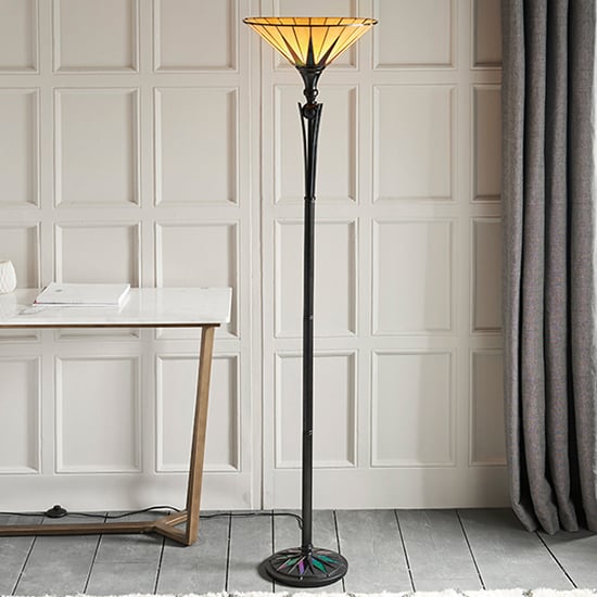 Product photograph of Dark Star Tiffany Glass Uplighter Floor Lamp In Dark Bronze from Furniture in Fashion