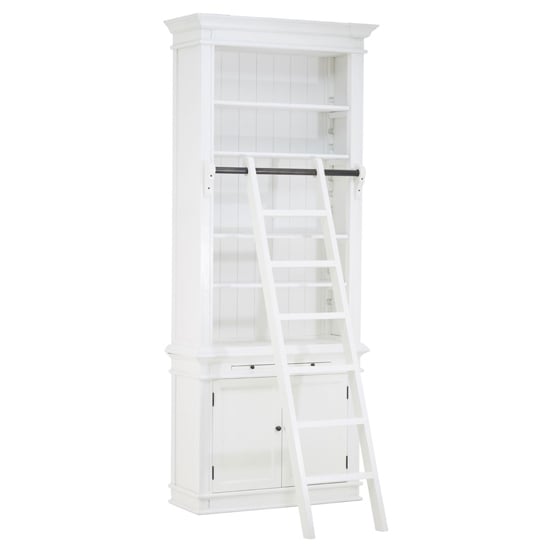 Product photograph of Davoca Small Wooden 1 Section Bookcase With Ladder In White from Furniture in Fashion