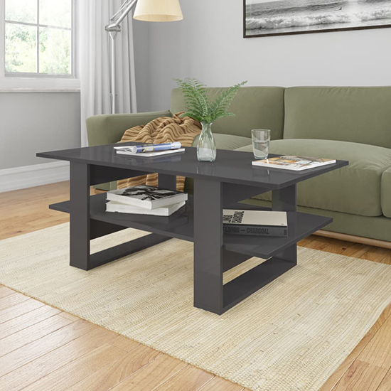 Read more about Dawid high gloss coffee table with undershelf in grey