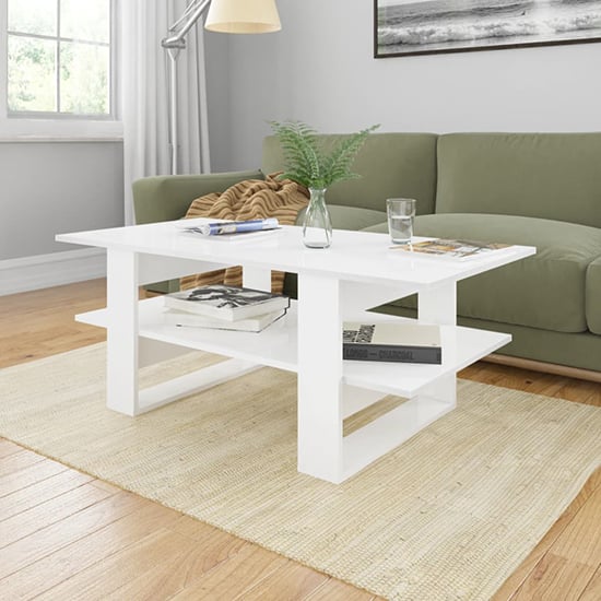 Product photograph of Dawid High Gloss Coffee Table With Undershelf In White from Furniture in Fashion