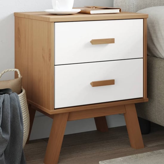 Product photograph of Dawlish Wooden Bedside Cabinet With 2 Drawers In White Brown from Furniture in Fashion