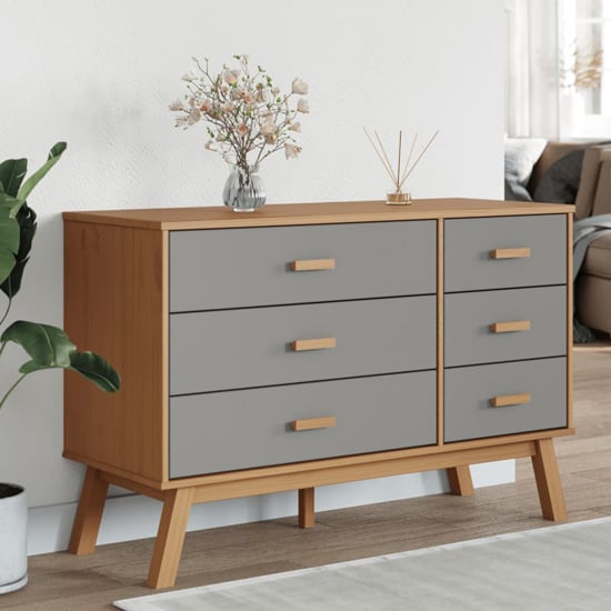 Product photograph of Dawlish Wooden Chest Of 6 Drawers In Grey And Brown from Furniture in Fashion