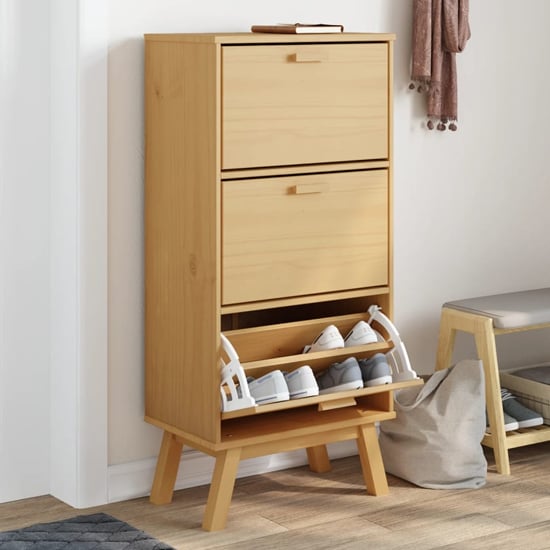 Product photograph of Dawlish Wooden Shoe Cabinet With 3 Drawers In Brown from Furniture in Fashion