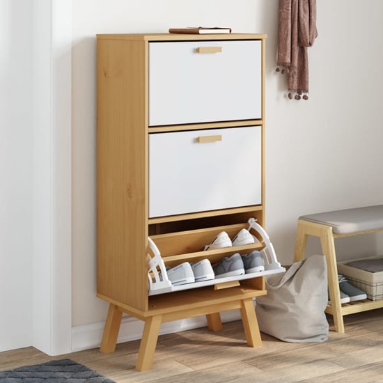 Product photograph of Dawlish Wooden Shoe Cabinet With 3 Drawers In White And Brown from Furniture in Fashion