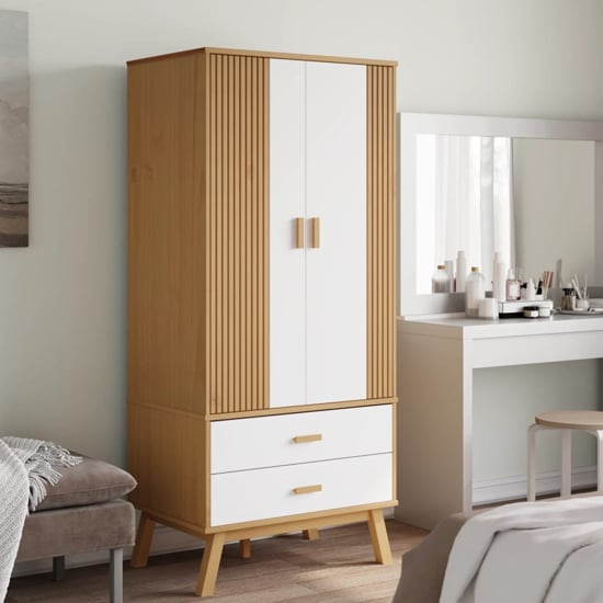 Product photograph of Dawlish Wooden Wardrope With 2 Doors In White And Brown from Furniture in Fashion