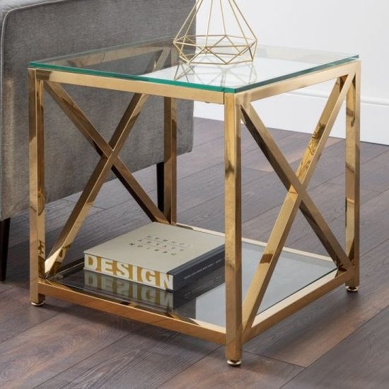 Photo of Maemi glass lamp table with gold stainless steel frame