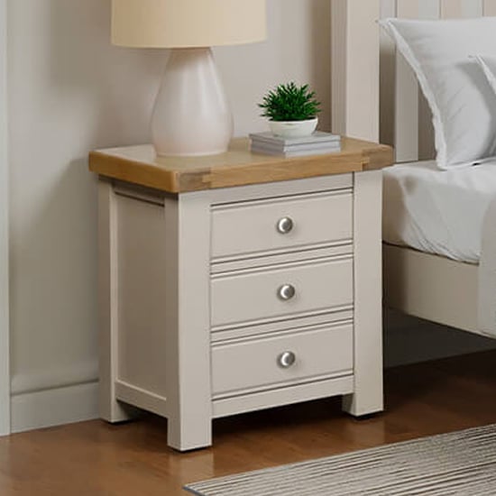 Product photograph of Dawson Wooden Bedside Cabinet With 3 Drawers In Taupe from Furniture in Fashion