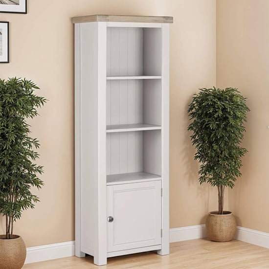 Product photograph of Dawson Wooden Bookcase Tall With 1 Door In Taupe from Furniture in Fashion