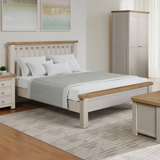 Product photograph of Dawson Wooden Double Bed In Taupe from Furniture in Fashion