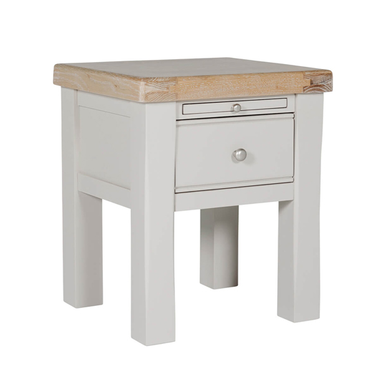 Product photograph of Dawson Wooden Lamp Table With 1 Drawer In Taupe from Furniture in Fashion