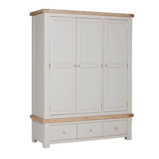 dawson wooden wardrobe with 3 doors 3 drawers in taupe