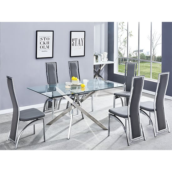 Read more about Daytona large glass dining table with 6 chicago grey chairs