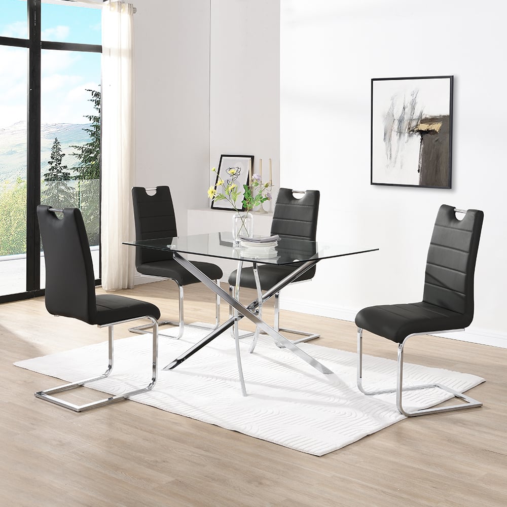 Product photograph of Daytona Small Glass Dining Table With 4 Petra Black Chairs from Furniture in Fashion