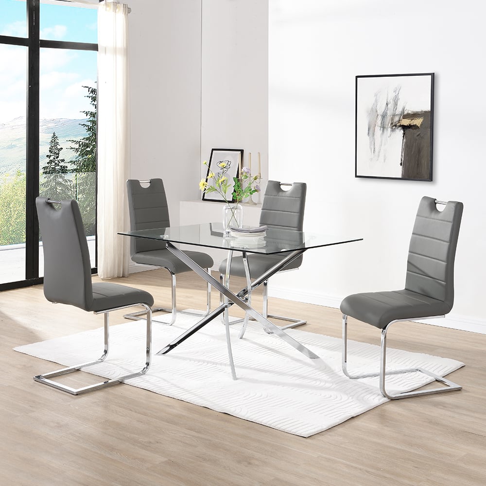 Product photograph of Daytona Small Glass Dining Table With 4 Petra Grey Chairs from Furniture in Fashion