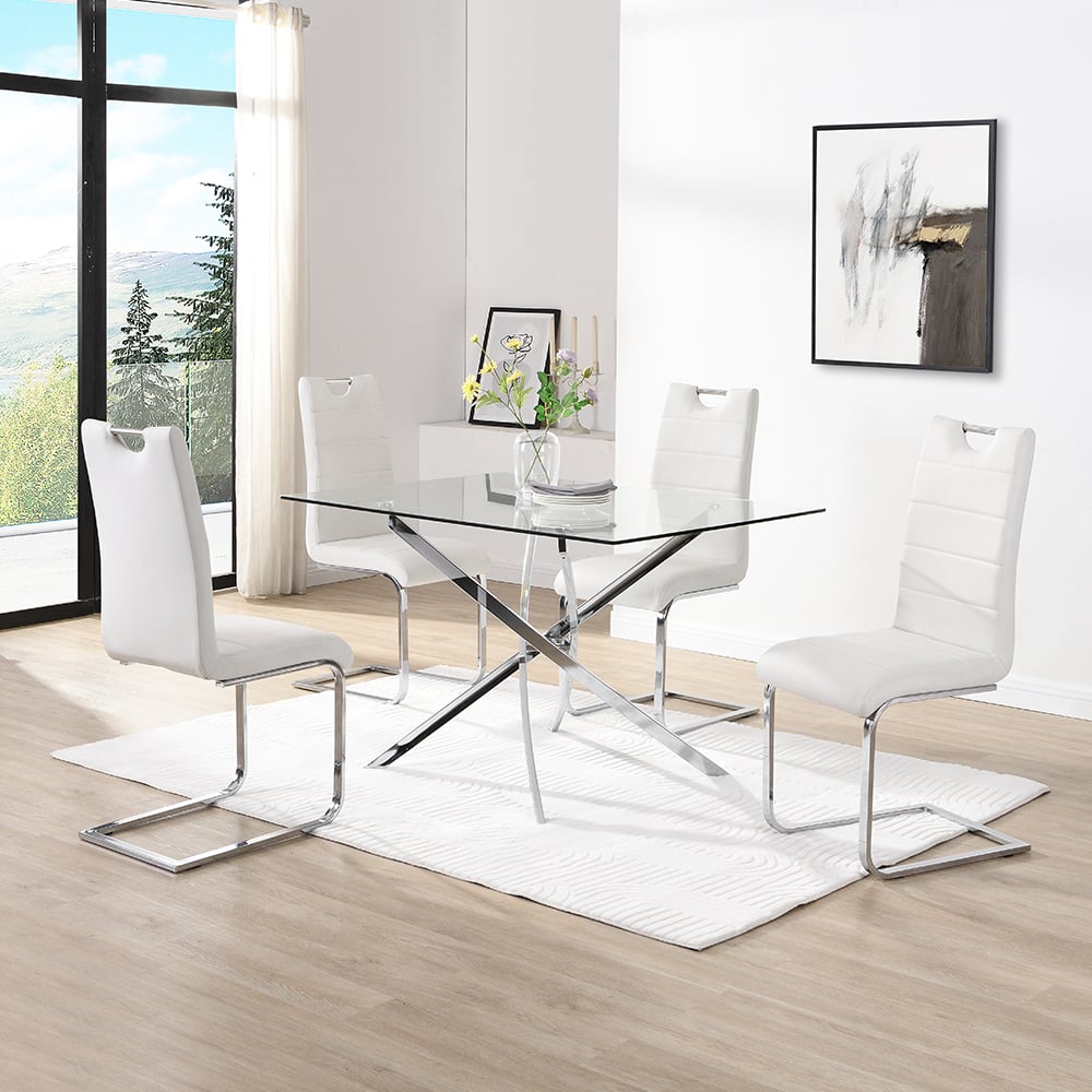 Read more about Daytona small glass dining table with 4 petra white chairs