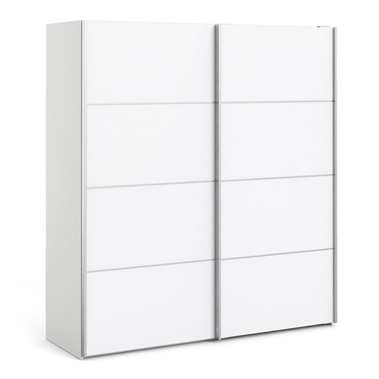 Read more about Dcap wooden sliding doors wardrobe in white with 2 shelves