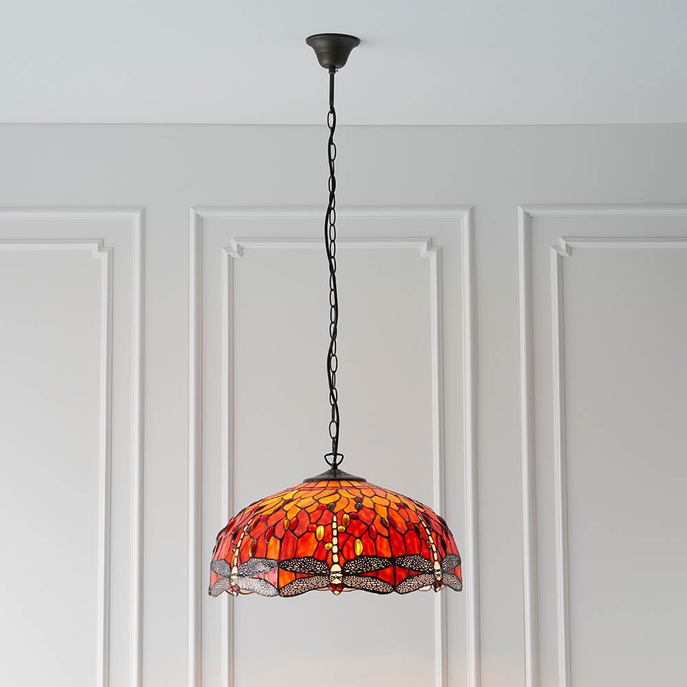 Product photograph of Dearborn 3 Light Glass Large Pendant Ceiling Light In Orange Red from Furniture in Fashion