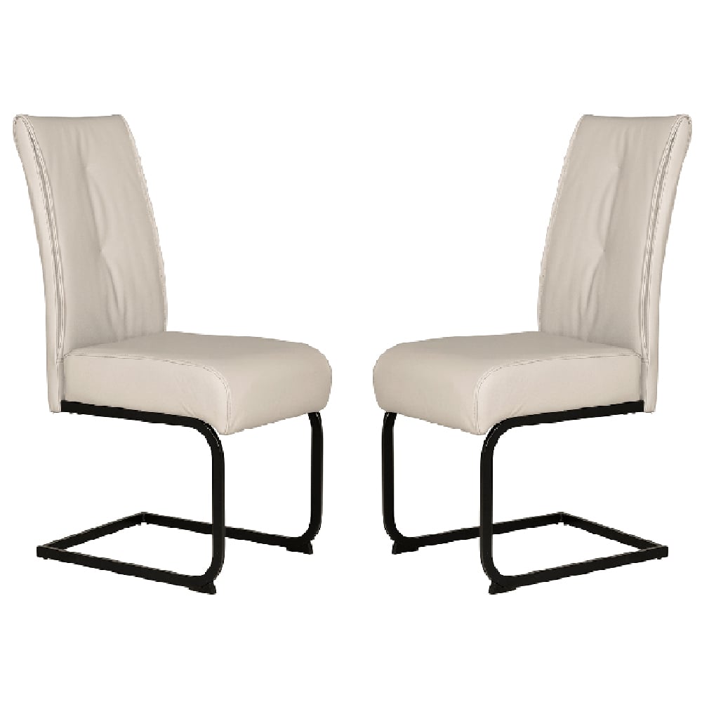 decatur natural leather dining chairs with black legs in pair