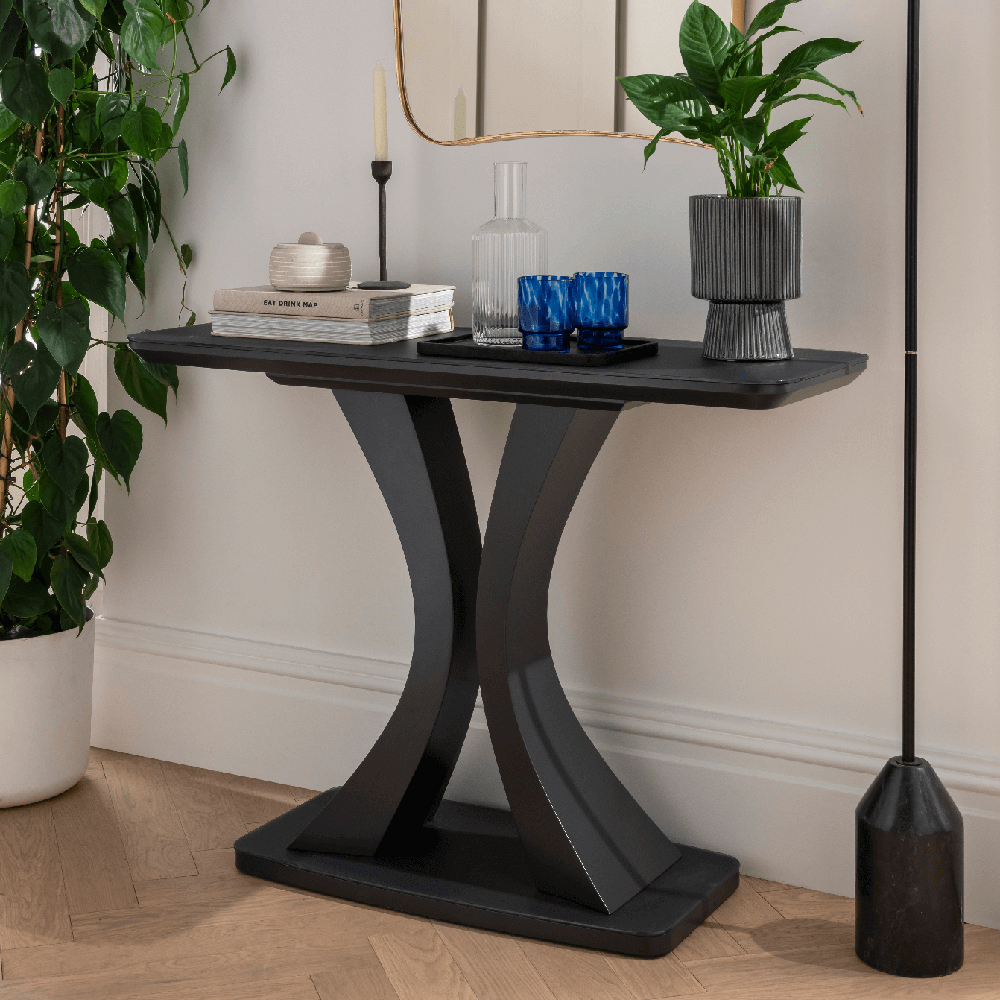 Product photograph of Decatur Glass Rectangular Console Table In Charcoal from Furniture in Fashion