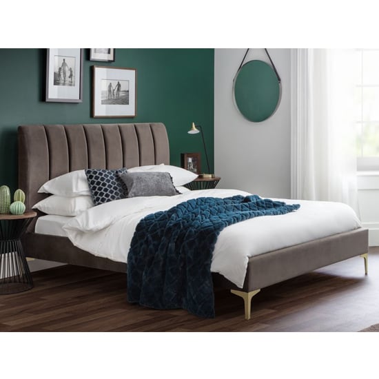 Photo of Daley velvet king size bed in grey with gold legs