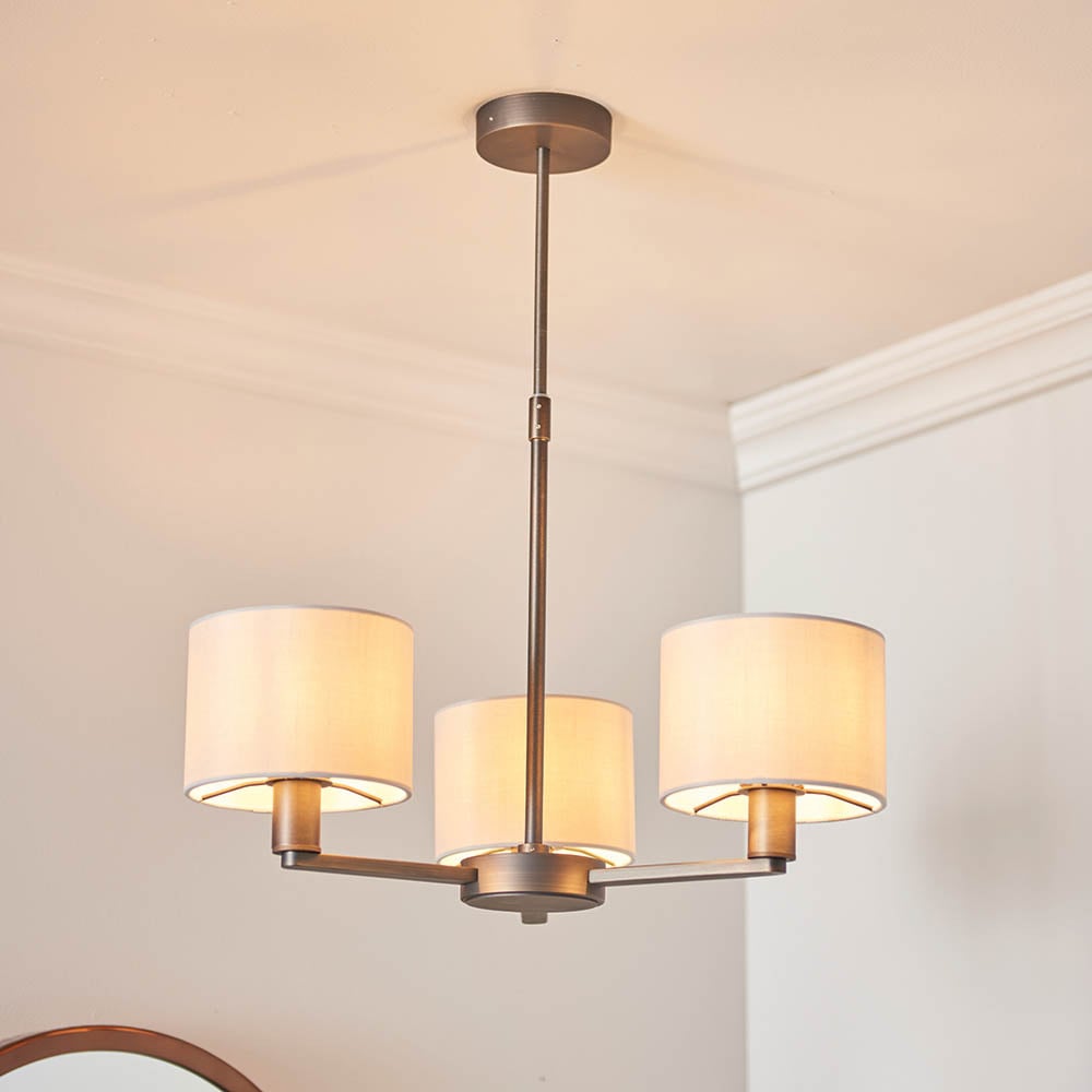 Product photograph of Deland 3 Lights White Fabric Shade Pendant Light In Bronze from Furniture in Fashion