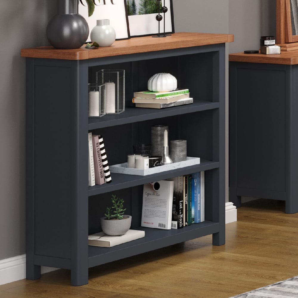 Product photograph of Delavan Wooden Bookcase With 3 Shelves In Oak And Black from Furniture in Fashion