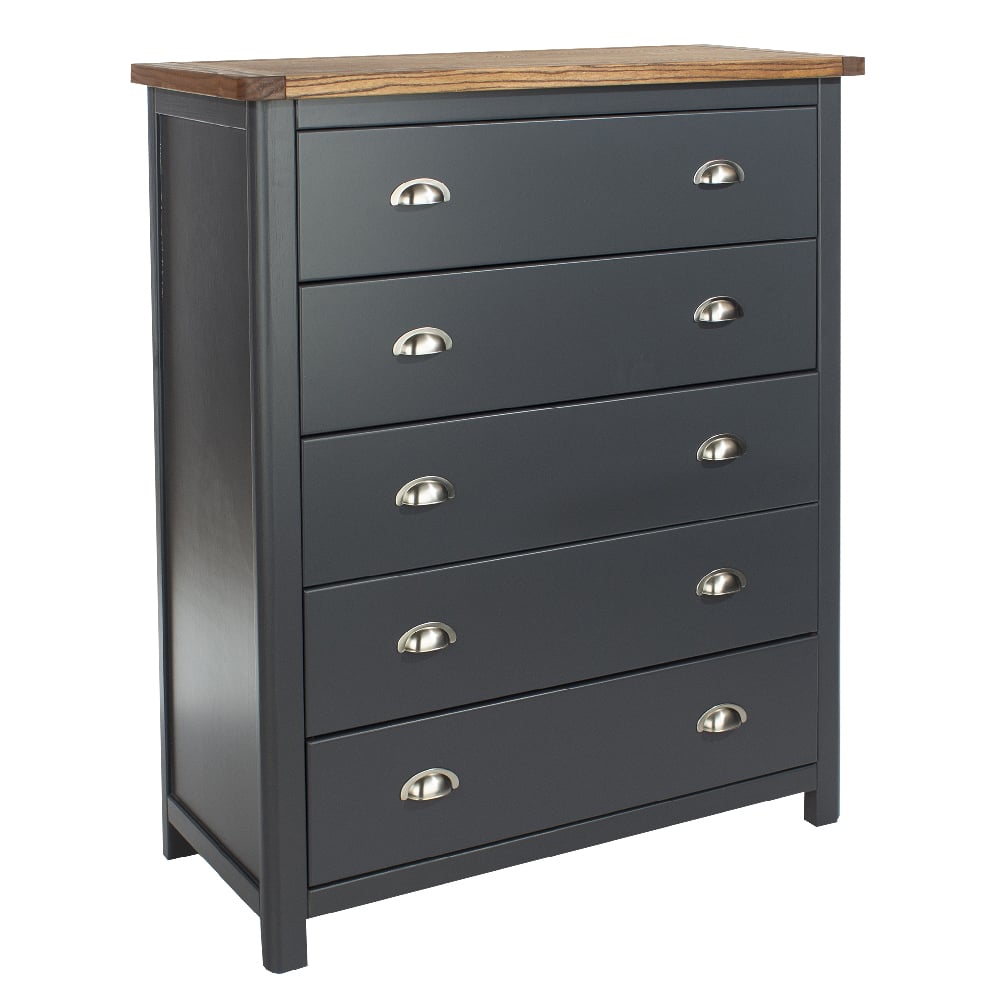 Read more about Delavan wooden wide chest of 5 drawers in oak and black