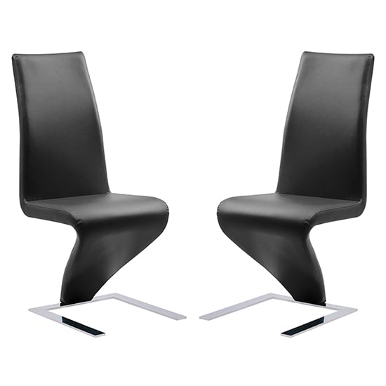 Photo of Demi z black faux leather dining chairs with chrome feet in pair