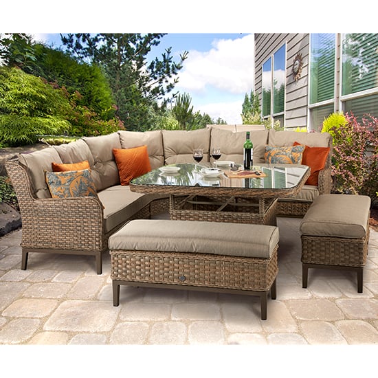 Read more about Denisa corner wicker dining sofa set with 2 large ottomans