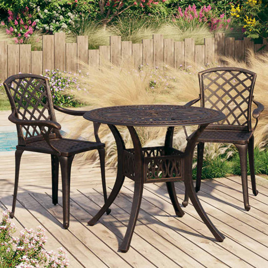 Product photograph of Denver Cast Aluminium 3 Piece Bistro Set In Bronze from Furniture in Fashion