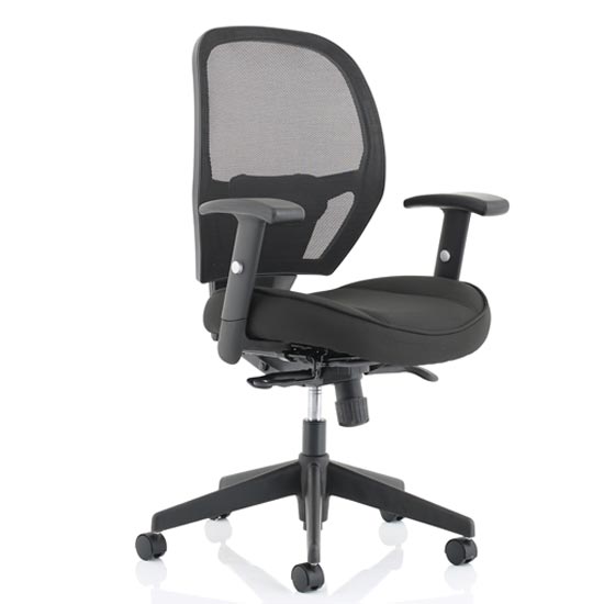 Denver Leather Mesh Office Chair In Black With Arms | FiF