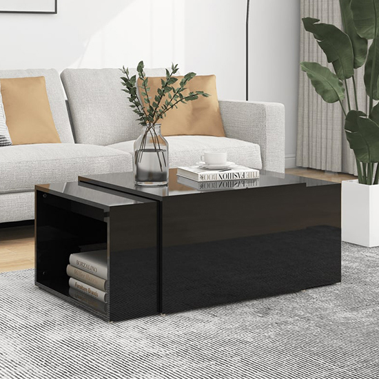 Product photograph of Derion High Gloss Set Of 3 High Gloss Coffee Tables In Black from Furniture in Fashion