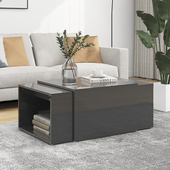 Read more about Derion high gloss set of 3 high gloss coffee tables in grey