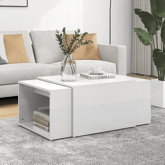 Read more about Derion high gloss set of 3 high gloss coffee tables in white