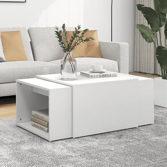 Read more about Derion wooden set of 3 wooden coffee tables in white
