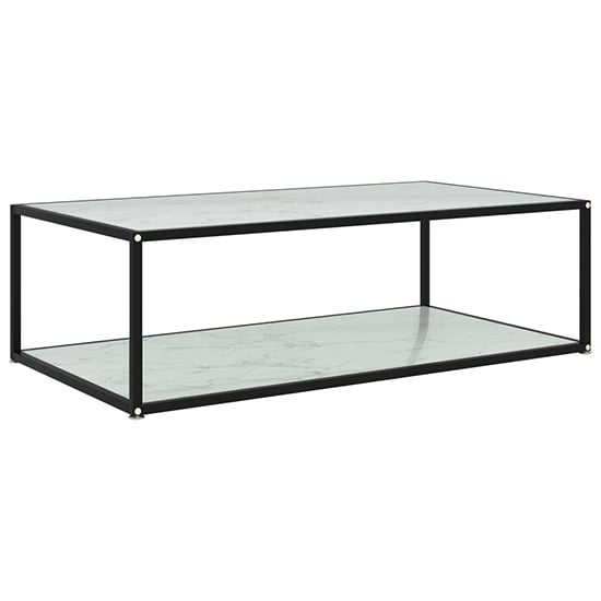 Product photograph of Dermot Large Glass Coffee Table In White Marble Effect from Furniture in Fashion