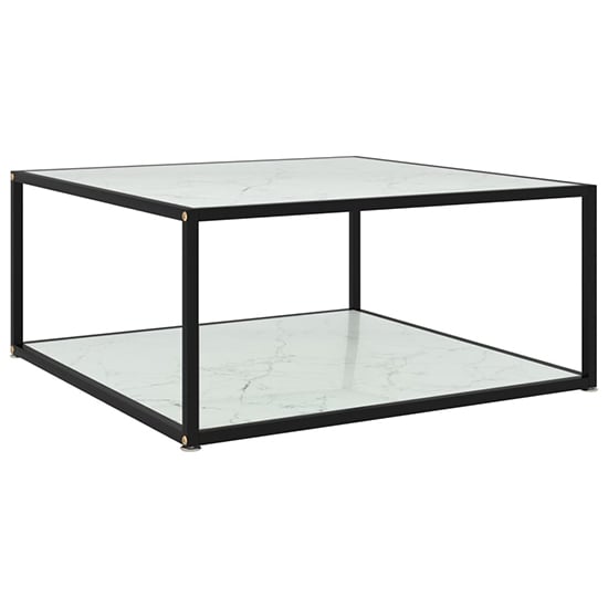 Product photograph of Dermot Small Glass Coffee Table In White Marble Effect from Furniture in Fashion