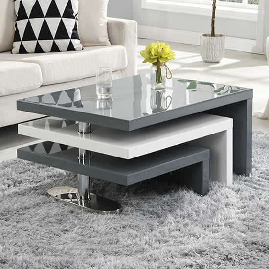 Product photograph of Design Rotating High Gloss Coffee Table In Grey And White from Furniture in Fashion