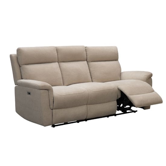 Dessel Fabric Electric Recliner 3 Seater Sofa In Natural Furniture In Fashion 5549