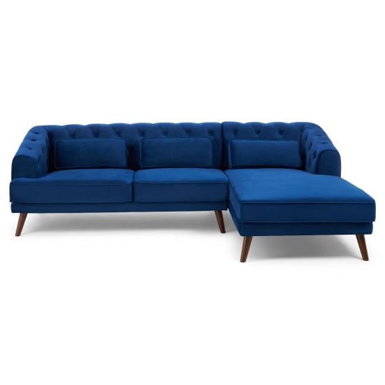 Destone Velvet Upholstered Left Handed Corner Sofa In Blue Sale