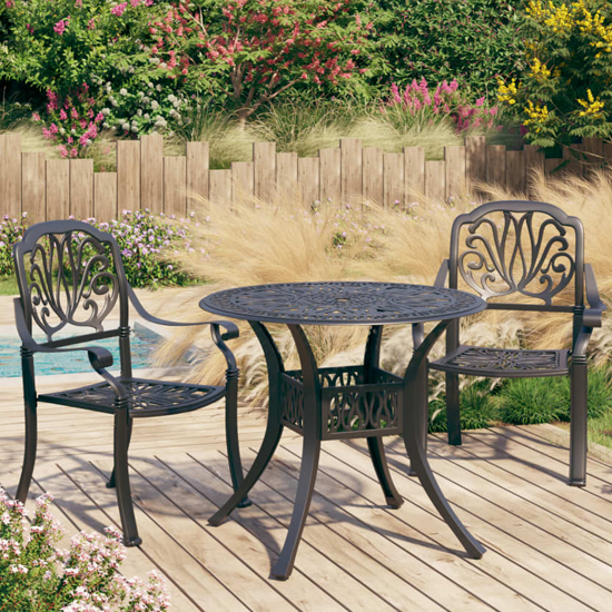 Product photograph of Detroit Cast Aluminium 3 Piece Bistro Set In Black from Furniture in Fashion