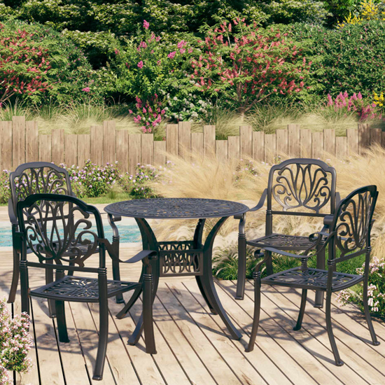 Product photograph of Detroit Cast Aluminium 5 Piece Bistro Set In Black from Furniture in Fashion