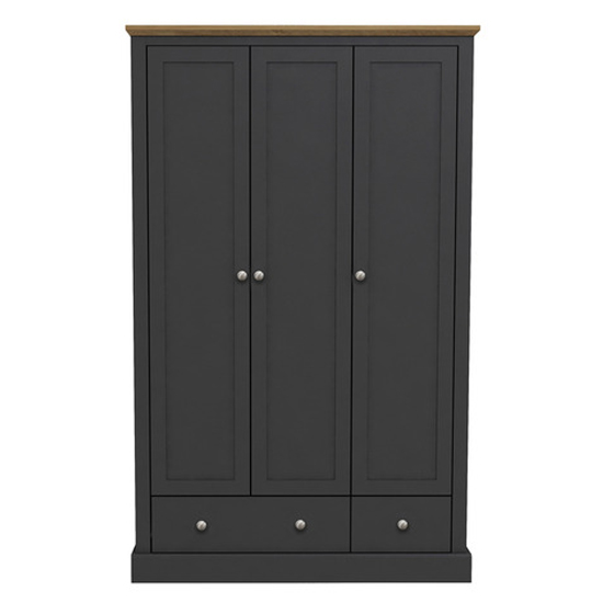 Product photograph of Devan Wooden Wardrobe With 3 Doors And 2 Drawers In Charcoal from Furniture in Fashion