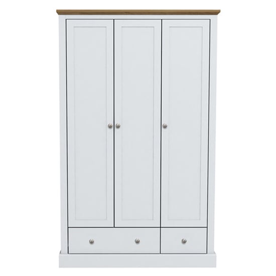 Product photograph of Devan Wooden Wardrobe With 3 Doors And 2 Drawers In White from Furniture in Fashion